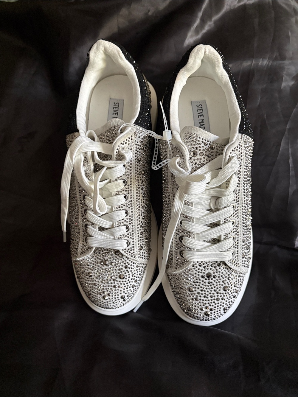 Steve Madden White & Black Crystal Embellished Men’s Lace-Up Sneakers Size 8.5